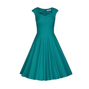 Teal tea length retro dress